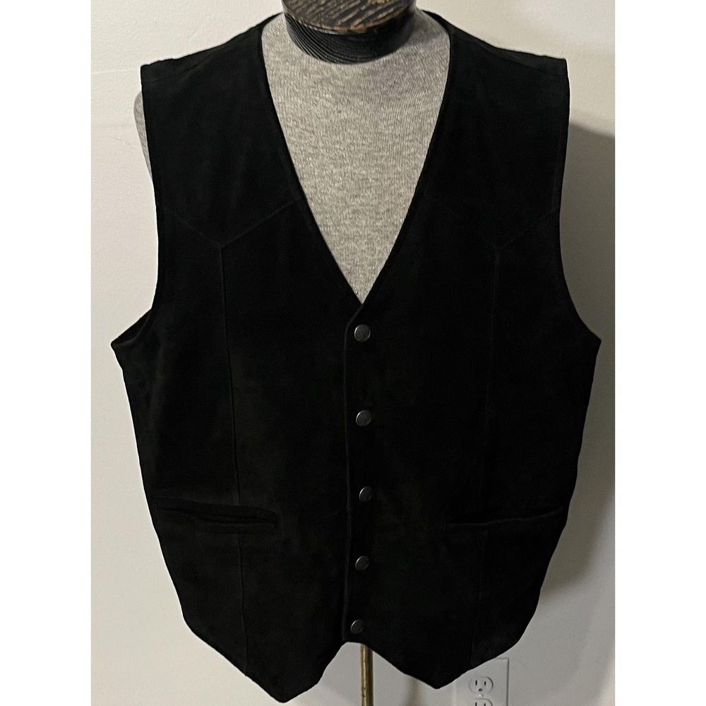 Cody James Vest Mens XL Black Leather‎ Western Biker Snap Front Lined Pockets